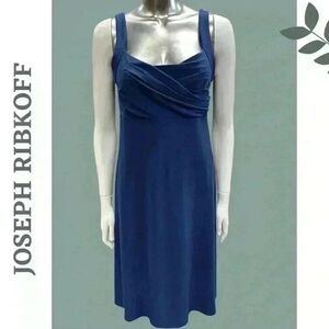 Joseph Ribkoff Blue Draped Sleeveless Dress Pleated Bust Stretch Fit – Size 8